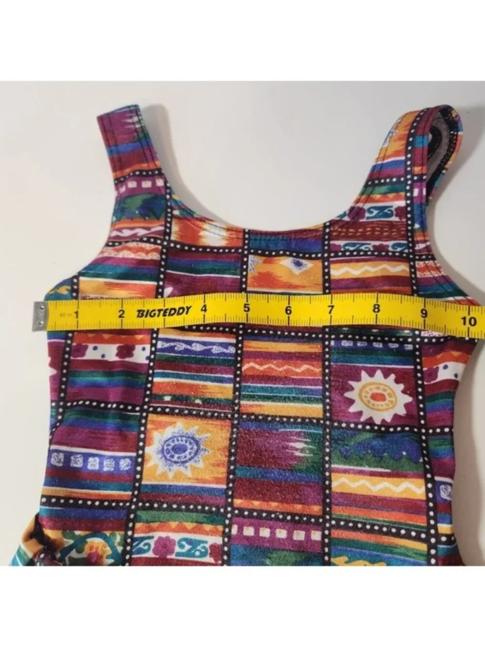 90s Girls Southwestern‎ Print Ruffle One Piece Swimsuit Multicolor Sun Geometric